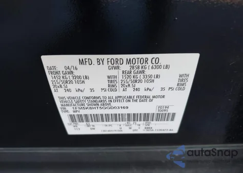 2016 Ford Explorer Platinum z USA, uszkodzony, nr VIN 1FM5K8HT5GGD03169